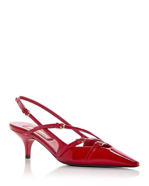 Miu Miu Red Pointed Toe Slingback Sandals