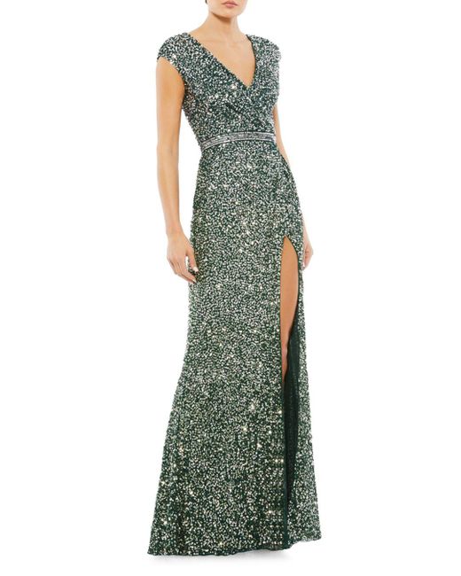 mac duggal cap sleeve gown