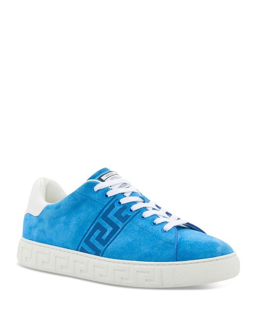 Versace Blue Embroidered La Greca Suede Sneakers for men