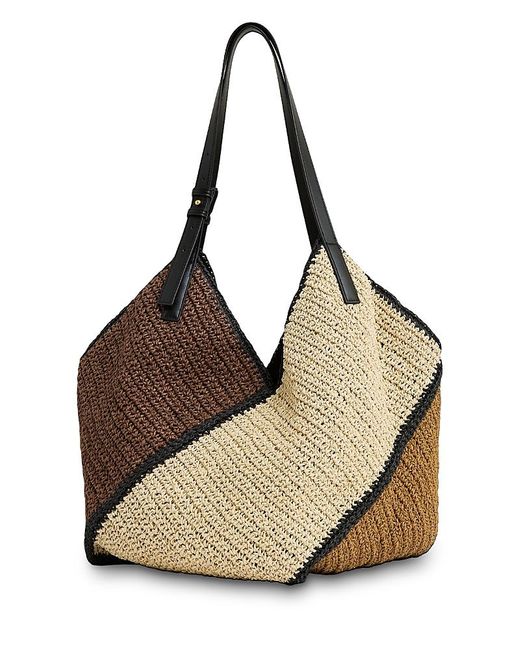 Reiss Natural Farrah Color Block Raffia Shoulder Bag