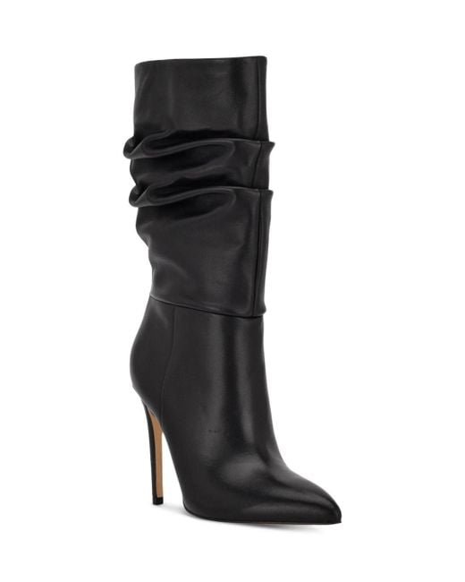 Marc Fisher Leather Romy Slouched Pointed Toe High Heel Boots in Black ...