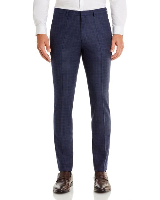 HUGO Wool Hesten Plaid Extra Slim Fit Suit Pants in Dark Blue (Blue) for Men Lyst