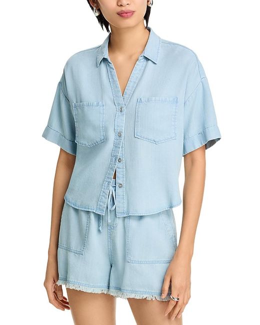 Aqua Blue Chambray Button Front Top