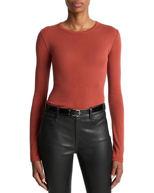 Vince Red Essential Long Sleeve Crewneck Tee