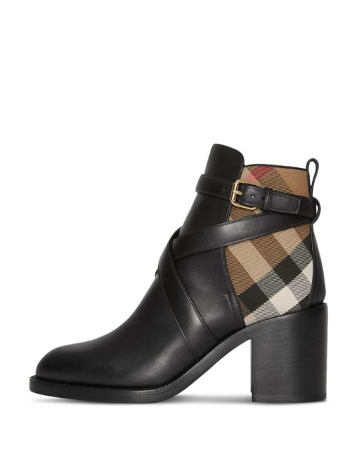 burberry house check and leather ankle boots