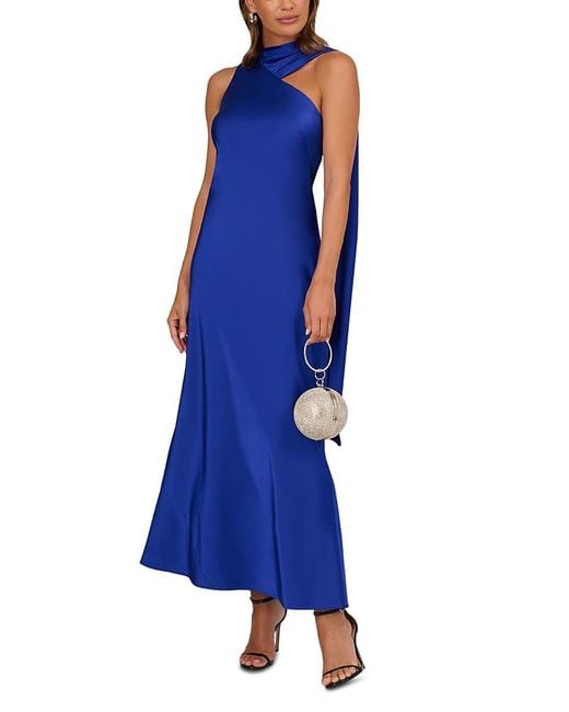 blue a line midi dress Women A-Line Midi Dress with Short Puffed Sleeve Blue / L