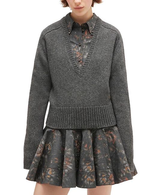 Ganni Gray Deep V Neck Sweater