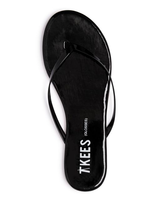 black patent leather flip flops