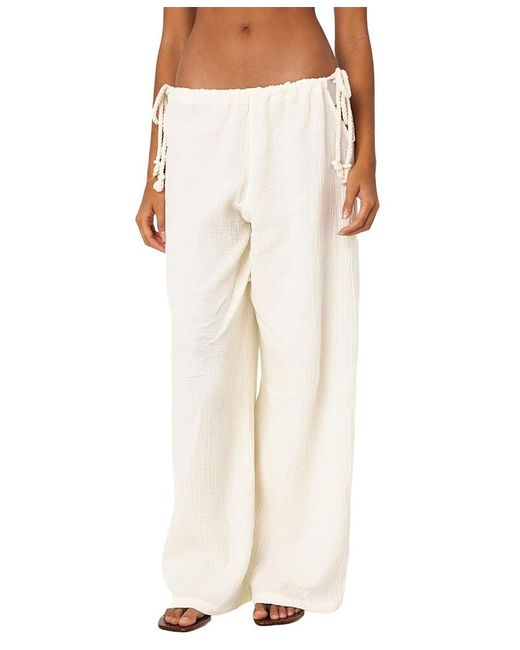 Edikted Natural Leoni Side Tie Cotton Gauze Pants