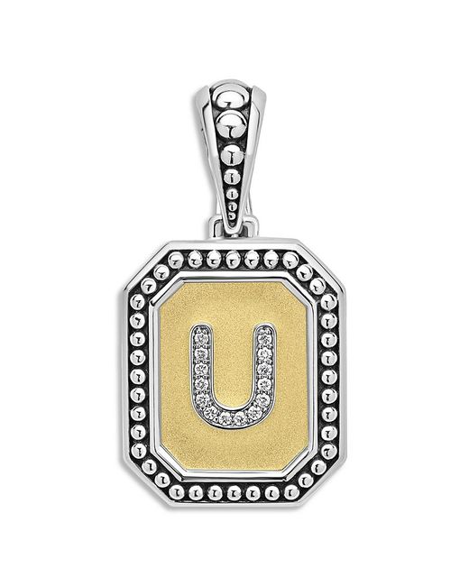 Lagos Metallic Signature Caviar Sterling & 18K Octagon Diamond A Initial Charm, 0.05 Tcw