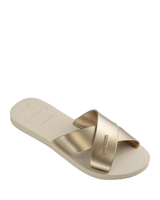 Havaianas Aqua Metallic Crisscross Slide Sandals in White Lyst
