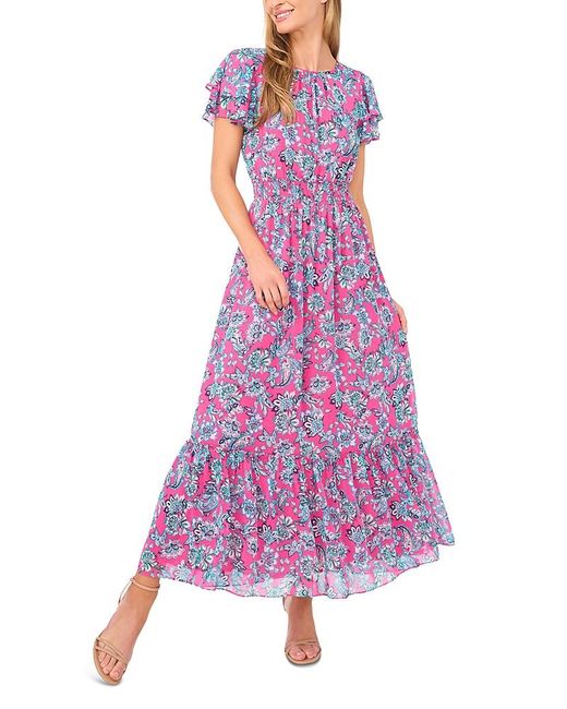 Cece Purple Double Ruffle Maxi Dress