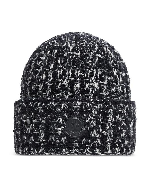 Moncler Black Wool Blend Logo Patch Beanie