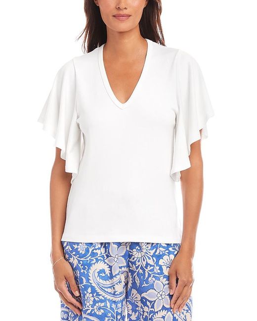 Karen Kane White Flutter Sleeve Top