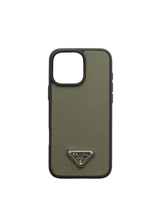 Prada Green Saffiano Leather Case For Iphone 16 Pro Max