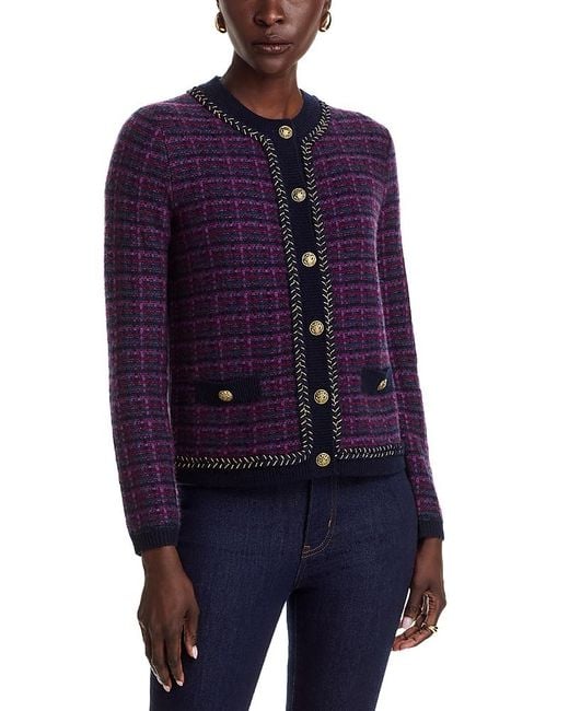C by Bloomingdale's Cashmere Women's Blue Tweed Crewneck Cardigan