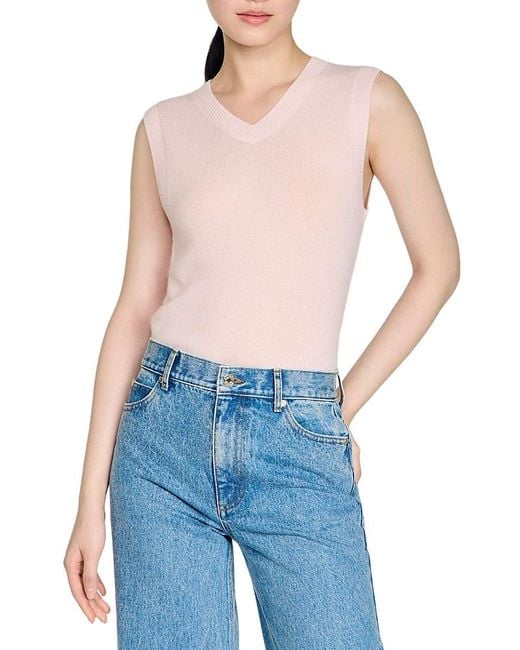 Sandro Blue Calliste Wool Cropped Sweater