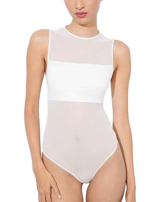 Alice + Olivia White Bandeau Trim Mesh Bodysuit