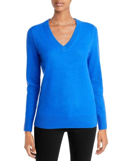 Aqua Cashmere V Neck Cashmere Sweater in Blue - Lyst