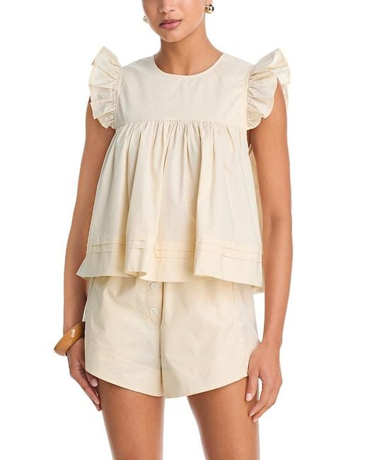 Aqua White Poplin Flutter Top