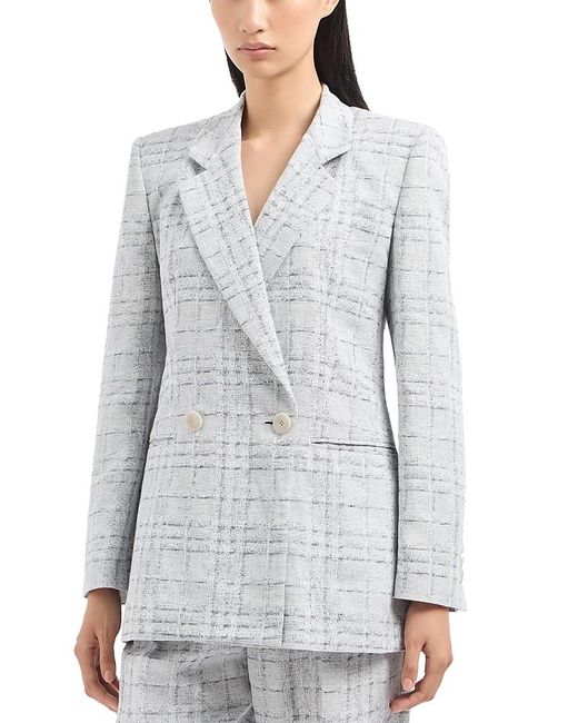 Emporio Armani Gray Linen Check Pattern Double Breasted Blazer Jacket
