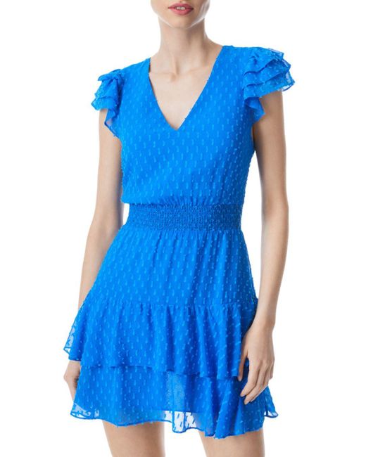 Alice + Olivia Synthetic Markita Tiered Ruffe Mini Dress in Blue | Lyst