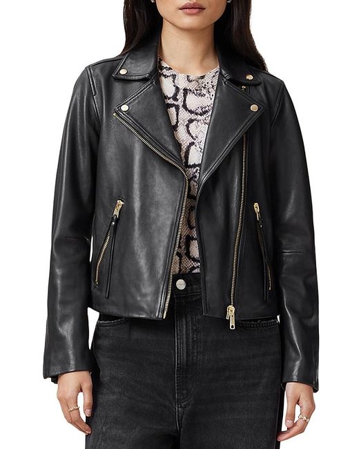 AllSaints Black Dalby Slim Fit Leather Biker Jacket