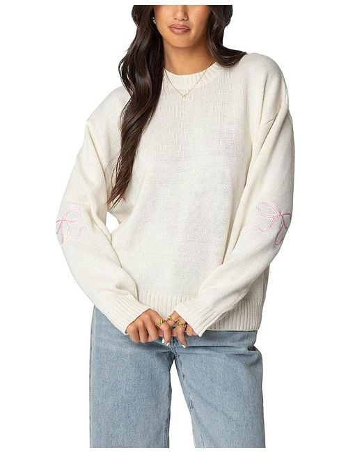 Edikted White Rutie Bow Patch Sweater