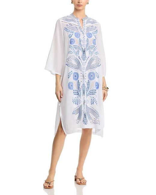 Johnny Was Women's Blue Western Trim Henley Dress