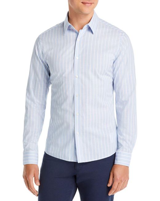 Michael Kors Cotton Textured Stripe Slim Fit Button Down Shirt in Light