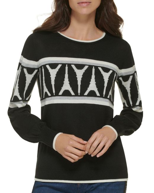 Karl Lagerfeld Synthetic Eiffel Tower Intarsia Sweater in Black/ Silver 