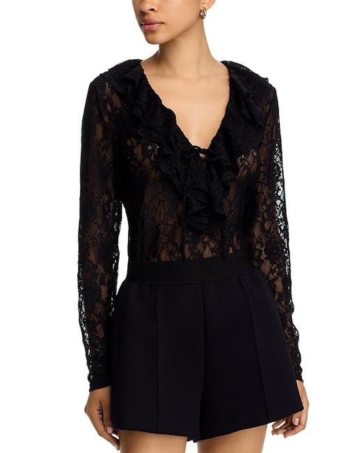 Steve Madden Black Elvie Ruffle Front Lace Top