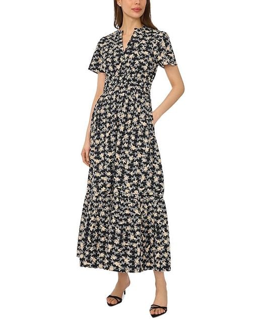 Cece Multicolor Split Neck Maxi Dress