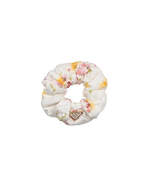 Prada Floral-Print Satin Scrunchie in White | Lyst display picture 1