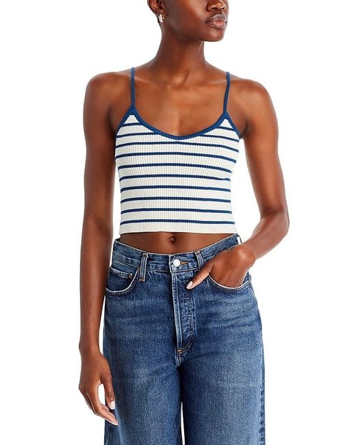 Aqua Blue Striped V Neck Tank Top
