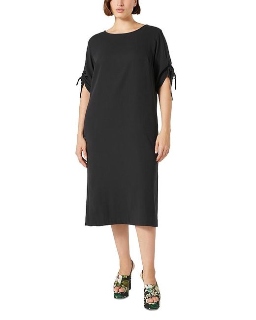Marina Rinaldi Black 2A Uscita Geode Drawstring Sleeve Midi Dress