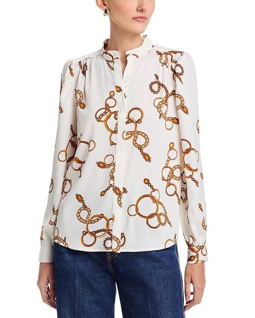 Tahari White Long Sleeved Button Down Blouse