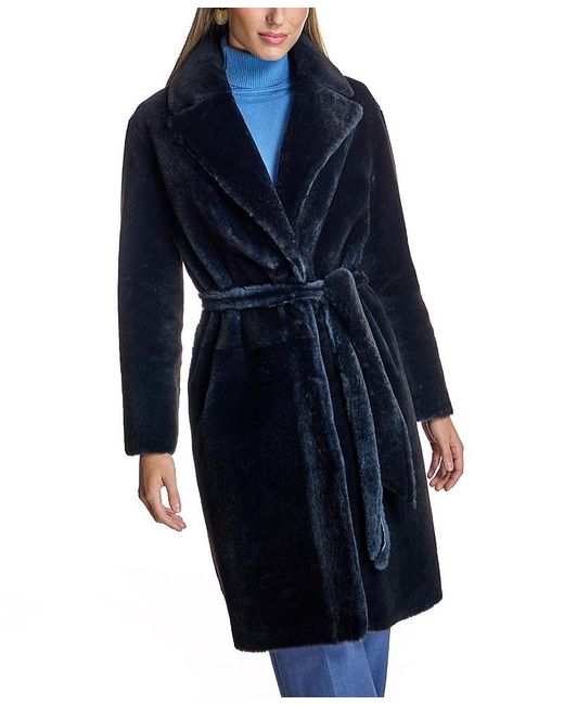 Maximilian Blue Belted Shearling Coat