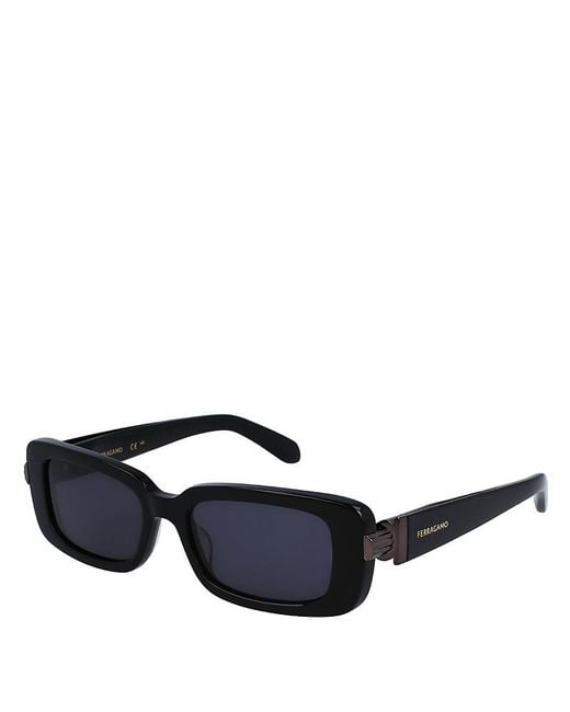 Ferragamo Blue Prisma Narrow Rectangular Sunglasses, 52Mm