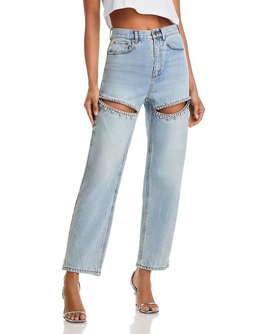 Area Blue Crystal Slit Jeans