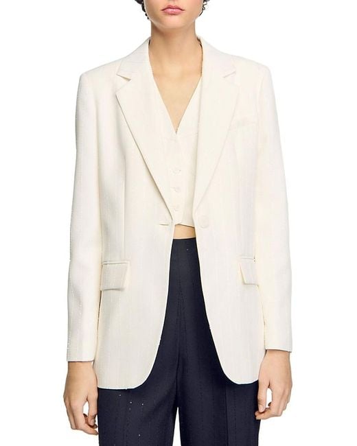 Sandro White Sequin Suit Jacket