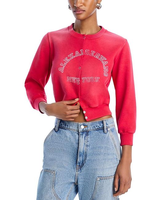 Alexander Wang T Shrunken Snap Front Sweatshirt in Red | Lyst