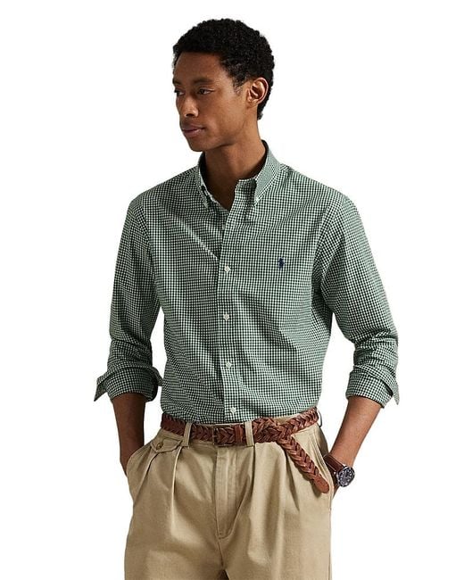Polo Ralph Lauren Men's Green Cotton Stretch Poplin Gingham Check