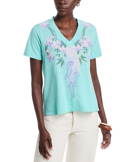 Johnny Was Blue Deep V Tee