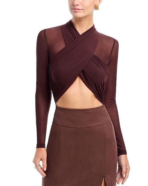 Bardot Red Aliyah Wrap Long Sleeve Bodysuit