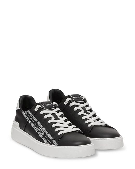 Balmain Men's Black B-Court Chain Logo Lace Up Sneakers