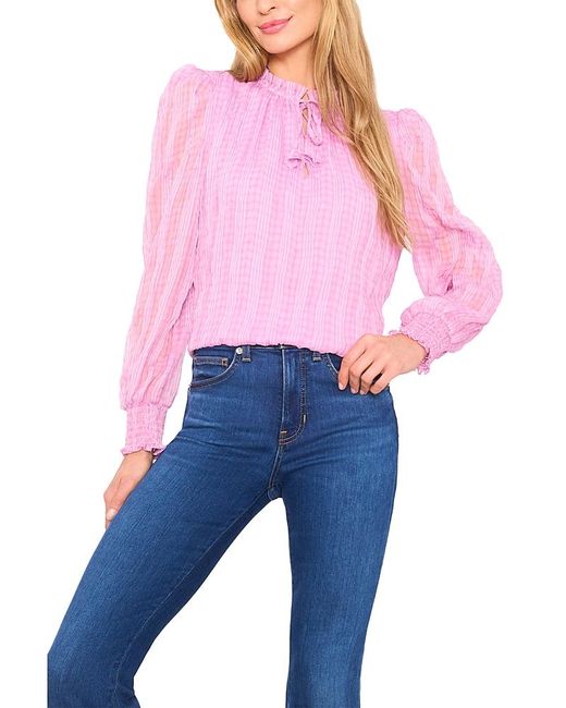 Cece Blue Smocked Cuff Ruffle Blouse