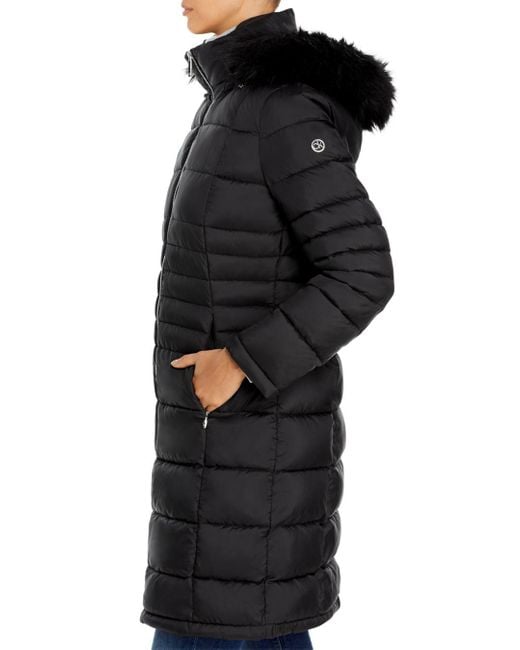 Calvin Klein Synthetic Hooded Faux Fur Trim Puffer Coat in Black - Lyst