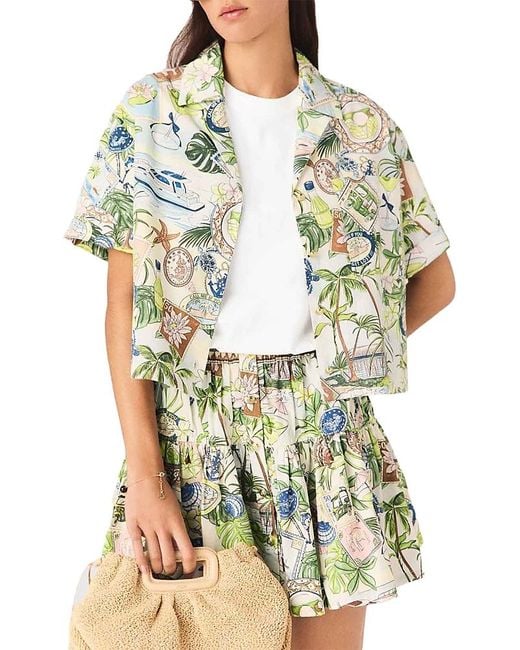 Maje Green Patterned Cropped Shirt