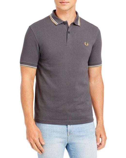 Fred Perry Cotton Twin Tipped Slim Fit Polo in Gray for Men | Lyst